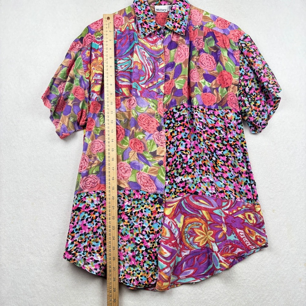 Nuovo‎ Rayon Blouse Womens M Patchwork Floral Paisley Boho Eclectic - Picture 8 of 9